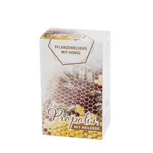 Pflanzenölseife mit Honig, PROPOLIS mit Heilerde,   in neuer umweltfreundlicher Verpackung, 100g